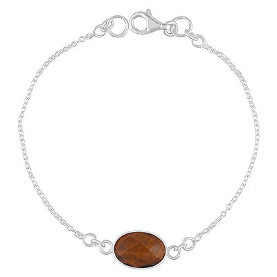 Beautiful Gemstone Tiger's Eye Oval Shape 925 Sterling Solid Silver Bracelet - R2300494-11