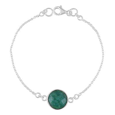 Beautiful Gemstone Green Corundum Round Shape 925 Sterling Solid Silver Bracelet - R2300494-24