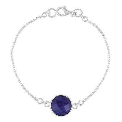 Beautiful Gemstone Blue Corundum Round Shape 925 Sterling Solid Silver Bracelet - R2300494-25