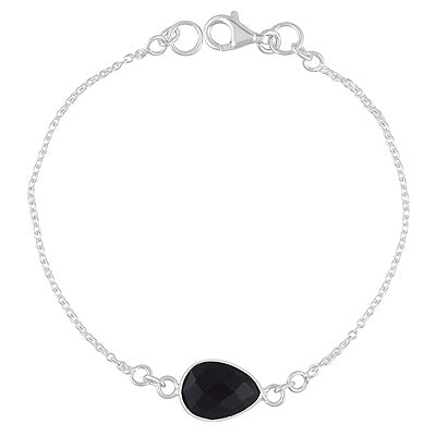 Beautiful Gemstone Black Onyx Pear Shape 925 Sterling Solid Silver Bracelet - R2300494-45