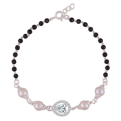 Alluring Nazariya Gemstone Studded Black Onyx,Pearl,White Cubic Zirconia Pear,Round Shape 925 Sterling Solid Silver Bracelets - R2300496-3