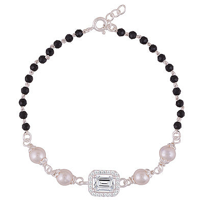 Alluring Nazariya Gemstone Studded Black Onyx,Pearl,White Cubic Zirconia Rectangle,Round Shape 925 Sterling Solid Silver Bracelets - R2300496-5