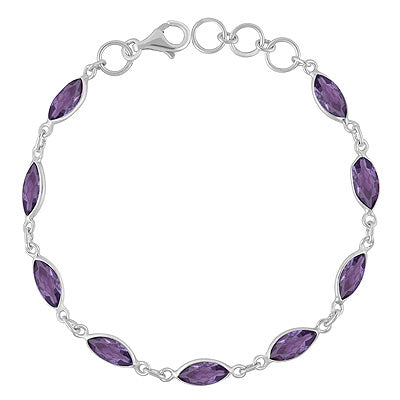 Nine Gemstone Amethyst Marquise Shape 925 Sterling Solid Silver Bracelet - R2300500-1