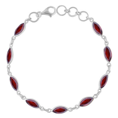 Nine Gemstone Garnet Marquise Shape 925 Sterling Solid Silver Bracelet - R2300500-2