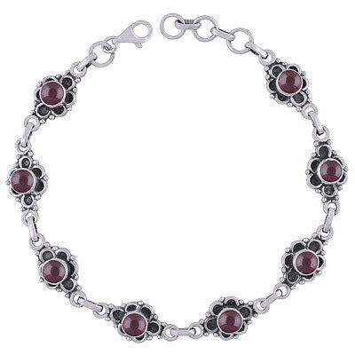 Stunning Oxidised Work Around Garnet Round Shape 925 Sterling Solid Silver Bracelets - R2400083-2