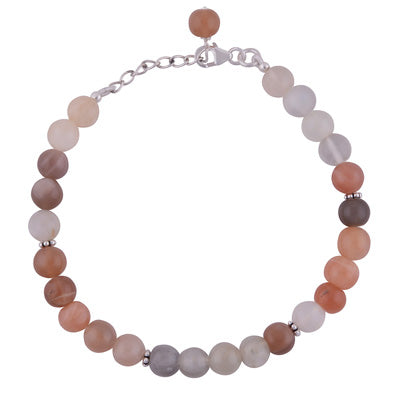 Beautiful Rawa Work in Between MoonStone Round Shape 925 Sterling Solid Silver Bracelet - R2400265-257