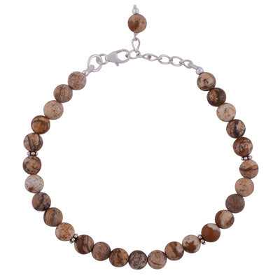 Beautiful Rawa Work in Between Picture Jasper Round Shape 925 Sterling Solid Silver Bracelet - R2400265-267