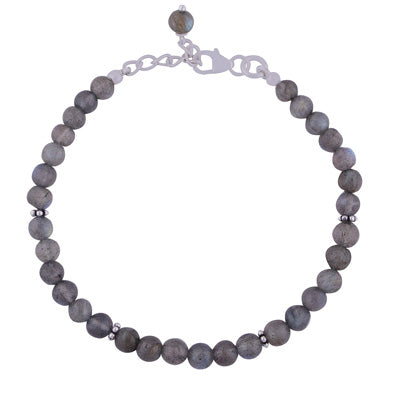 Beautiful Rawa Work in Between Labradorite Round Shape 925 Sterling Solid Silver Bracelet - R2400265-651