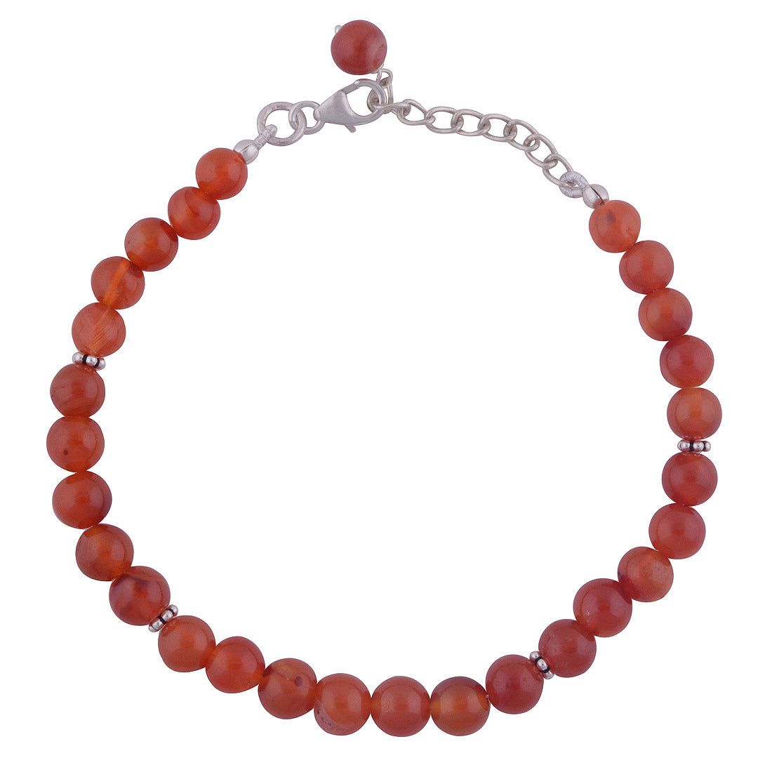 Beautiful Rawa In Between Loaded Gemstones Carnelian Round Shape 925 Sterling Solid Silver Bracelet - R2400265-67