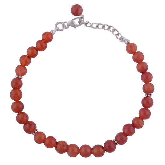 Beautiful Rawa In Between Loaded Gemstones Carnelian Round Shape 925 Sterling Solid Silver Bracelet - R2400265-67