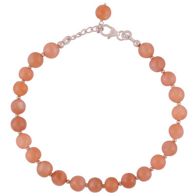 Stunning Rawa Between Peach Moonstone Round Shape 925 Sterling Solid Silver Bracelet - R2400266-87