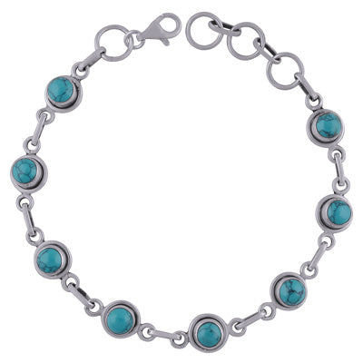 Beautiful Wire Work Around Turquoise Round Shape 925 Sterling Solid Silver Bracelet - R2400268-3