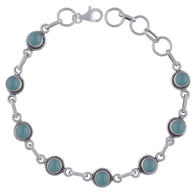 Authentic Wire Work Around Aqua Chalcedony Round Shape 925 Sterling Solid Silver Bracelet - R2400269-15