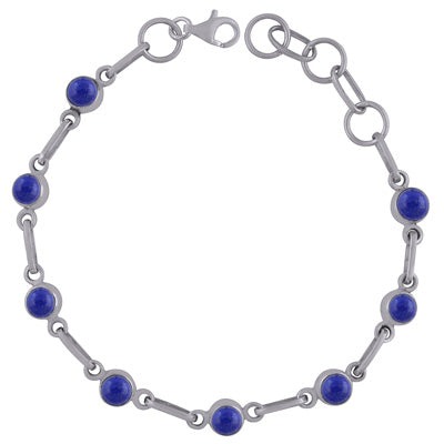 Plain Collet Natural Lapis Round Shape 925 Sterling Solid Silver Bracelet - R2400271-5