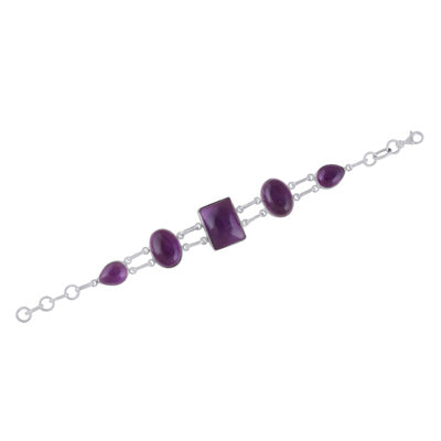 Beautiful Multiple Gemstone Amethyst Oval,Rectangle,Pear Shape 925 Sterling Solid Silver Bracelet - R2400279-88