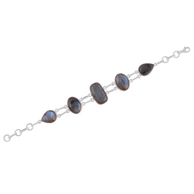 Beautiful Multiple Gemstone Labradorite Oval,Rectangle,Pear Shape 925 Sterling Solid Silver Bracelet - R2400279-90