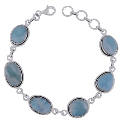 Gorgeous Multiple Gemstone Larimar Irregular Shape 925 Sterling Solid Silver Bracelet - R2400297-35