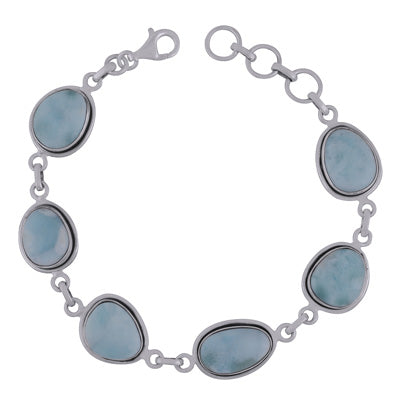 Gorgeous Multiple Gemstone Larimar Irregular Shape 925 Sterling Solid Silver Bracelet - R2400297-37
