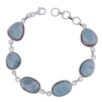 Gorgeous Multiple Gemstone Larimar Irregular Shape 925 Sterling Solid Silver Bracelet - R2400297-38