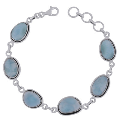 Gorgeous Multiple Gemstone Larimar Irregular Shape 925 Sterling Solid Silver Bracelet - R2400297-39