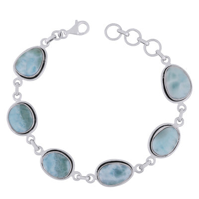 Gorgeous Multiple Gemstone Larimar Irregular Shape 925 Sterling Solid Silver Bracelet - R2400297-41