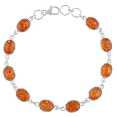 Multi Gemstone Amber Oval Shape 925 Sterling Solid Silver Bracelet - R2400350-46