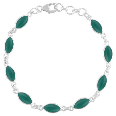 Nine Gemstone Green Onyx Marquise Shape 925 Sterling Solid Silver Bracelet - R2400406-465