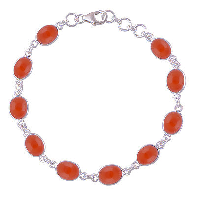 Ten Gemstone Carnelian Oval Shape 925 Sterling Solid Silver Bracelet - R2400407-387