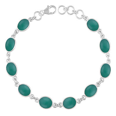 Ten Gemstone Green Onyx Oval Shape 925 Sterling Solid Silver Bracelet - R2400407-389