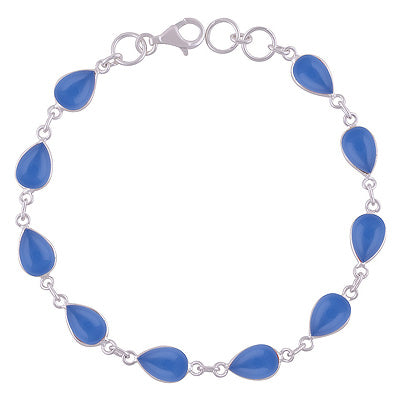 Beautifully Handcrafted Bezel with Multiple Gemstones Blue Chalcedony Pear Shape 925 Sterling Solid Silver Bracelet - R2400409-200
