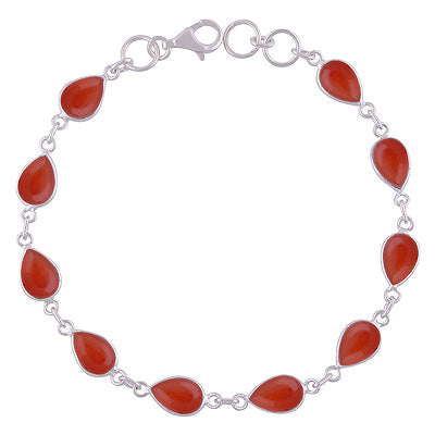 Beautifully Handcrafted Bezel with Multiple Gemstones Carnelian Pear Shape 925 Sterling Solid Silver Bracelet - R2400409-311
