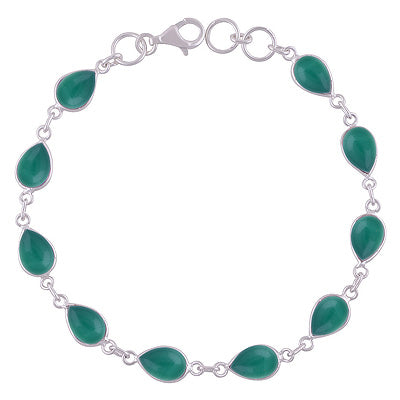 Beautifully Handcrafted Bezel with Multiple Gemstones Green Onyx Pear Shape 925 Sterling Solid Silver Bracelet - R2400409-313