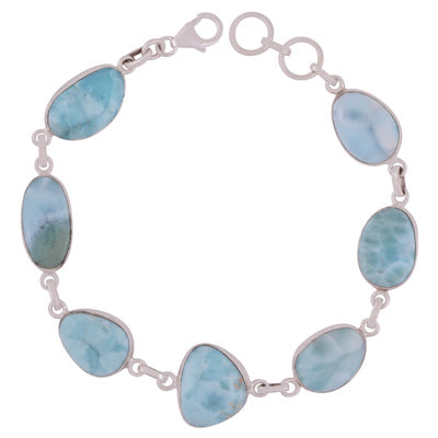Stunning Seven Stone Larimar Irregular Shape 925 Sterling Solid Silver Bracelet - R2400419-168