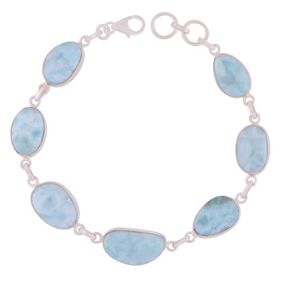 Stunning Seven Stone Larimar Irregular Shape 925 Sterling Solid Silver Bracelet - R2400419-169