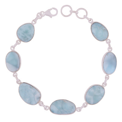Stunning Seven Stone Larimar Irregular Shape 925 Sterling Solid Silver Bracelet - R2400419-171