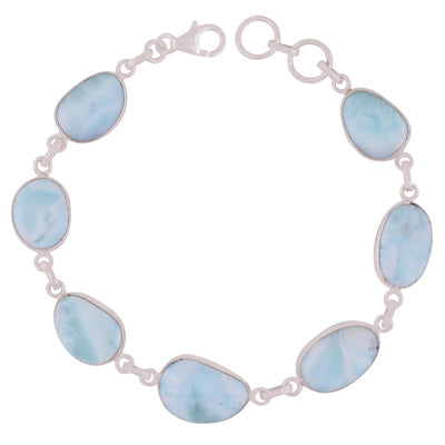 Stunning Seven Stone Larimar Irregular Shape 925 Sterling Solid Silver Bracelet - R2400419-172