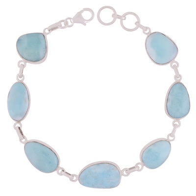 Stunning Seven Stone Larimar Irregular Shape 925 Sterling Solid Silver Bracelet - R2400419-173