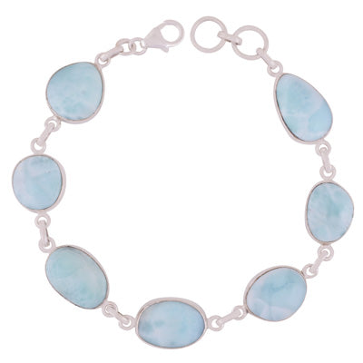 Stunning Seven Stone Larimar Irregular Shape 925 Sterling Solid Silver Bracelet - R2400419-176