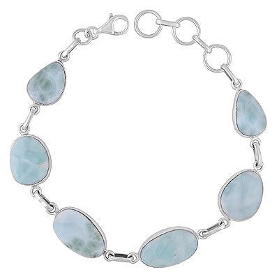 Stunning Seven Stone Larimar Irregular Shape 925 Sterling Solid Silver Bracelet - R2400419-178