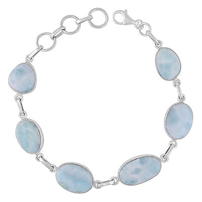 Stunning Seven Stone Larimar Irregular Shape 925 Sterling Solid Silver Bracelet - R2400419-179