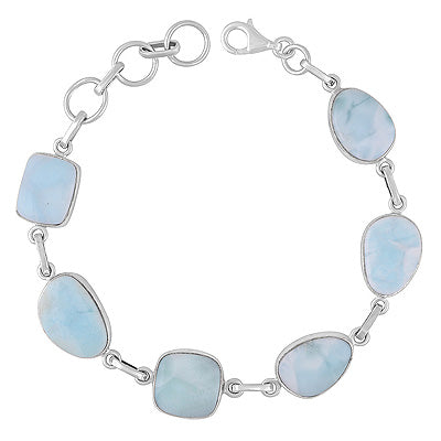 Stunning Seven Stone Larimar Irregular Shape 925 Sterling Solid Silver Bracelet - R2400419-180