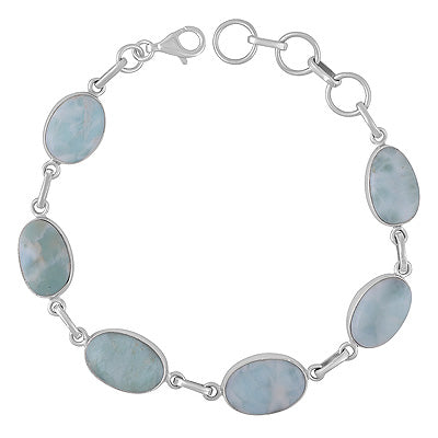 Stunning Seven Stone Larimar Irregular Shape 925 Sterling Solid Silver Bracelet - R2400419-181