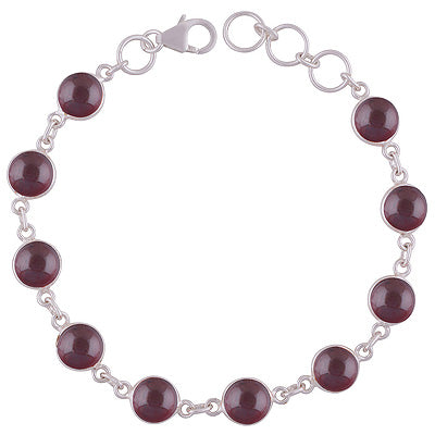 Alluring Handcrafted Bezel with Multiple Gemstones Garnet Round Shape 925 Sterling Solid Silver Bracelet - R2400429-22