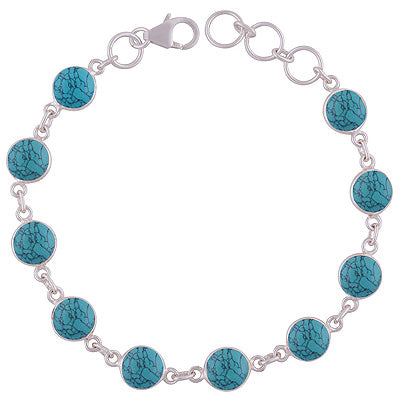 Alluring Handcrafted Bezel with Multiple Gemstones Turquoise Round Shape 925 Sterling Solid Silver Bracelet - R2400429-23