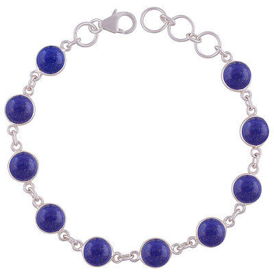 Alluring Handcrafted Bezel with Multiple Gemstones Lapis Round Shape 925 Sterling Solid Silver Bracelet - R2400429-26