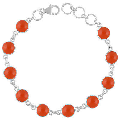 Alluring Handcrafted Bezel with Multiple Gemstones Carnelian Round Shape 925 Sterling Solid Silver Bracelet - R2400429-27