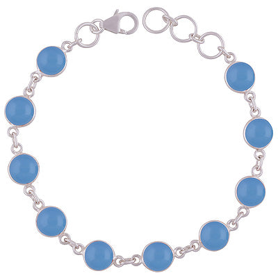 Alluring Handcrafted Bezel with Multiple Gemstones Blue Chalcedony Round Shape 925 Sterling Solid Silver Bracelet - R2400429-29