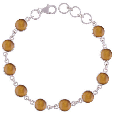 Alluring Handcrafted Bezel with Multiple Gemstones Tiger's Eye Round Shape 925 Sterling Solid Silver Bracelet - R2400429-31
