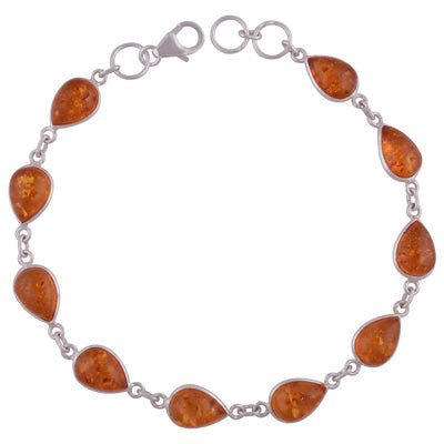 Multi Gemstone Amber Pear Shape 925 Sterling Solid Silver Bracelet - R2400464-11