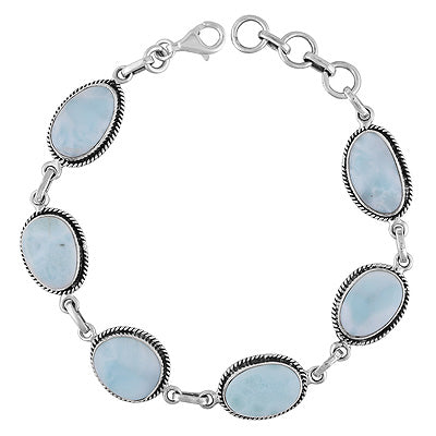 Authentic Wire Work Around Six Stone Larimar Irregular Shape 925 Sterling Solid Silver Bracelet - R2400490-82